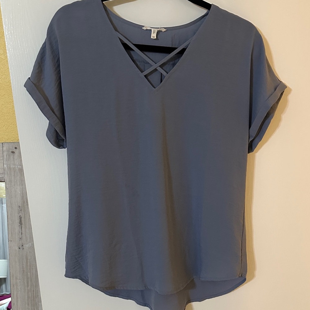 Maurices Slate Blue Crisscross V-Neck Blouse